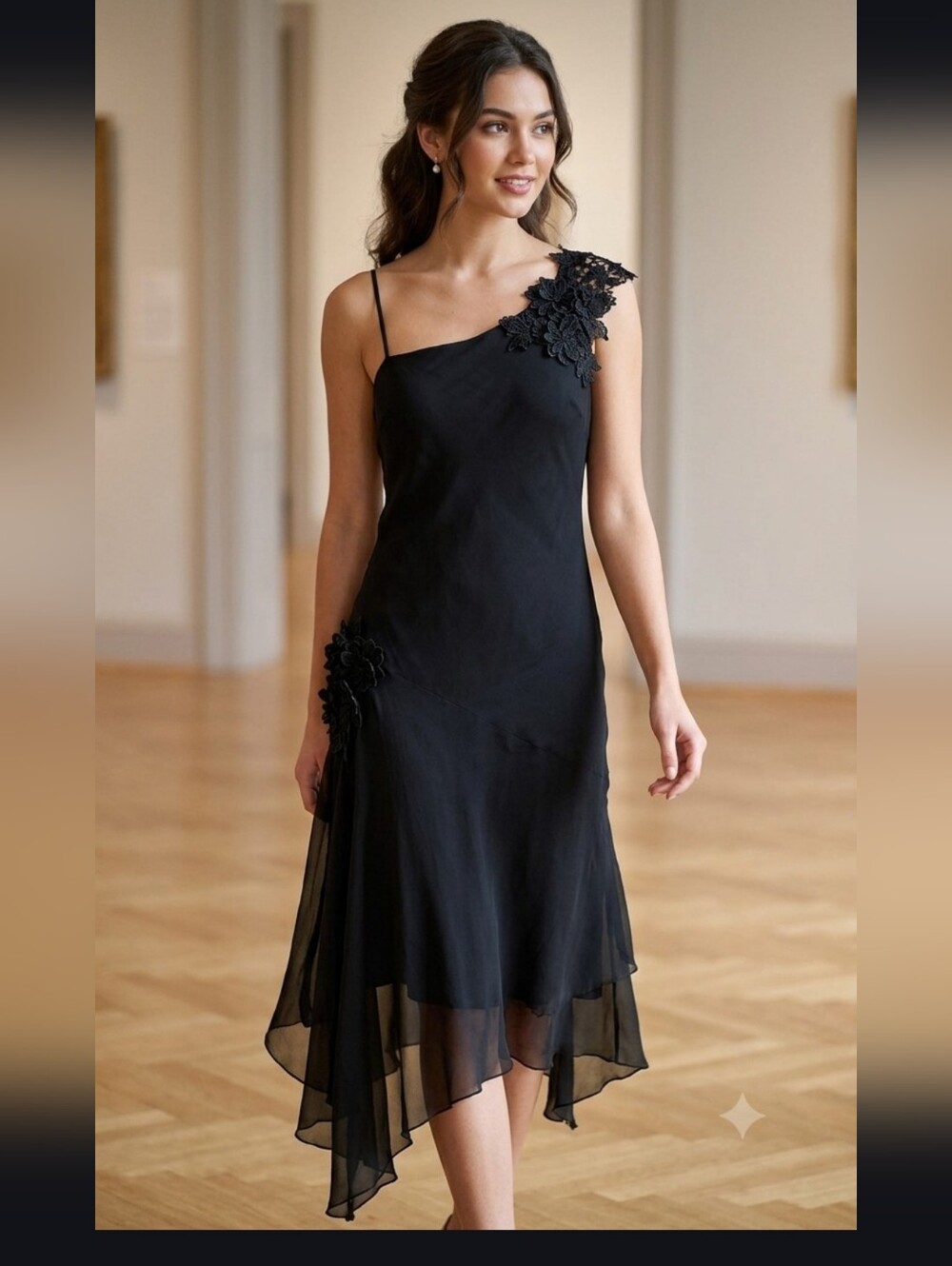 Vintage Collette Dinnigan Silk Black Y2K Gown Dress Medium Embellished Fairy